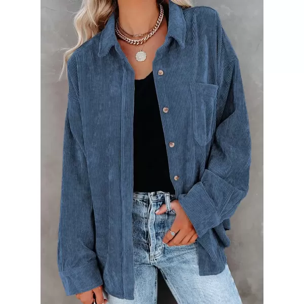 imageAstylish Women Corduroy Shirts Casual Long Sleeve Button Down Blouses TopSky Blue