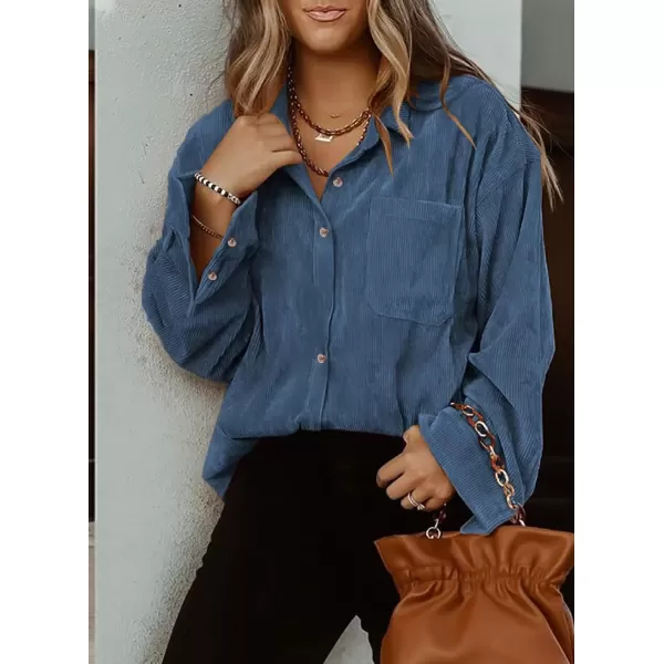 imageAstylish Women Corduroy Shirts Casual Long Sleeve Button Down Blouses TopSky Blue