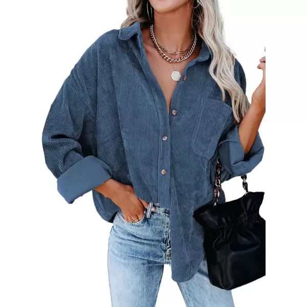 imageAstylish Women Corduroy Shirts Casual Long Sleeve Button Down Blouses TopSky Blue