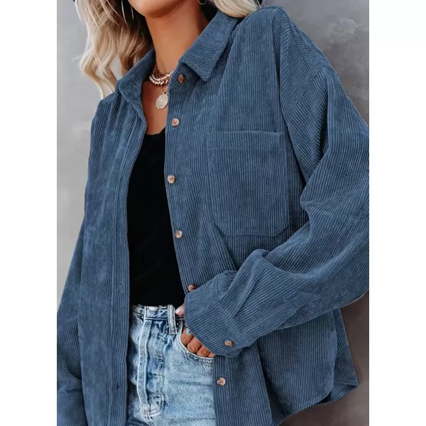 imageAstylish Women Corduroy Shirts Casual Long Sleeve Button Down Blouses TopSky Blue