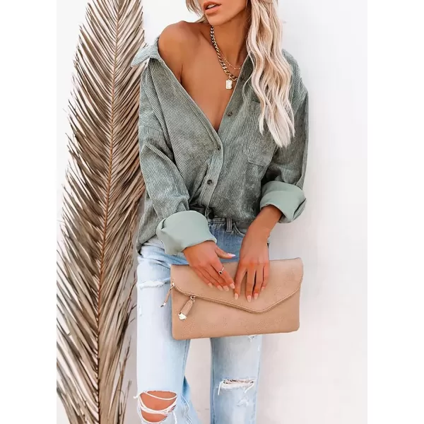 imageAstylish Women Corduroy Shirts Casual Long Sleeve Button Down Blouses TopT Gray
