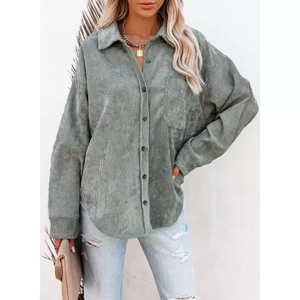 imageAstylish Women Corduroy Shirts Casual Long Sleeve Button Down Blouses TopT Gray