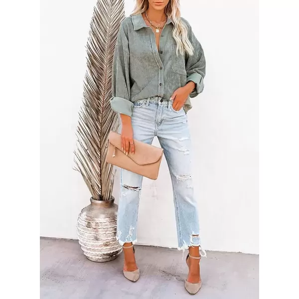 imageAstylish Women Corduroy Shirts Casual Long Sleeve Button Down Blouses TopT Gray