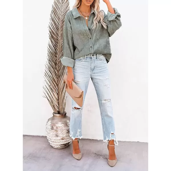 imageAstylish Women Corduroy Shirts Casual Long Sleeve Button Down Blouses TopT Gray