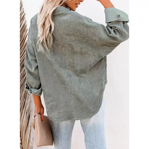 imageAstylish Women Corduroy Shirts Casual Long Sleeve Button Down Blouses TopT Gray
