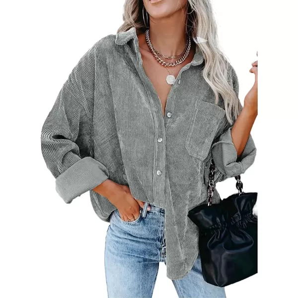 imageAstylish Women Corduroy Shirts Casual Long Sleeve Button Down Blouses TopT Gray