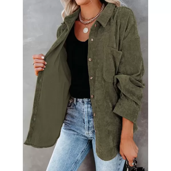 imageAstylish Women Corduroy Shirts Casual Long Sleeve Button Down Blouses TopT Green