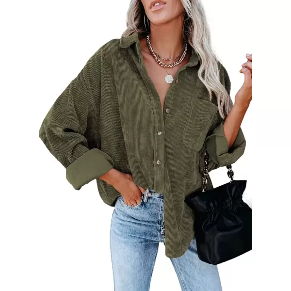 imageAstylish Women Corduroy Shirts Casual Long Sleeve Button Down Blouses TopT Green