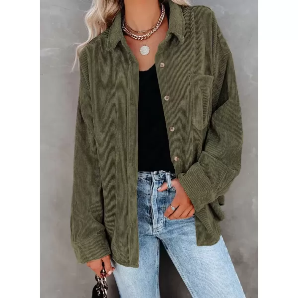 imageAstylish Women Corduroy Shirts Casual Long Sleeve Button Down Blouses TopT Green