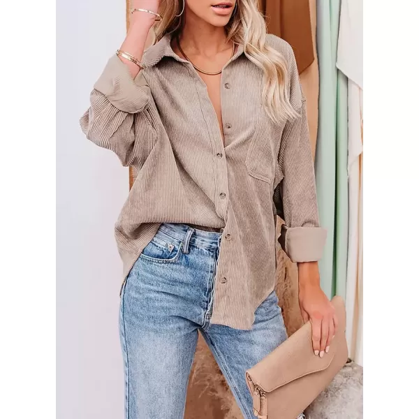 imageAstylish Women Corduroy Shirts Casual Long Sleeve Button Down Blouses TopT Light Brown