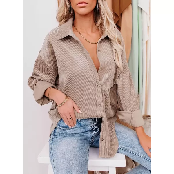 imageAstylish Women Corduroy Shirts Casual Long Sleeve Button Down Blouses TopT Light Brown