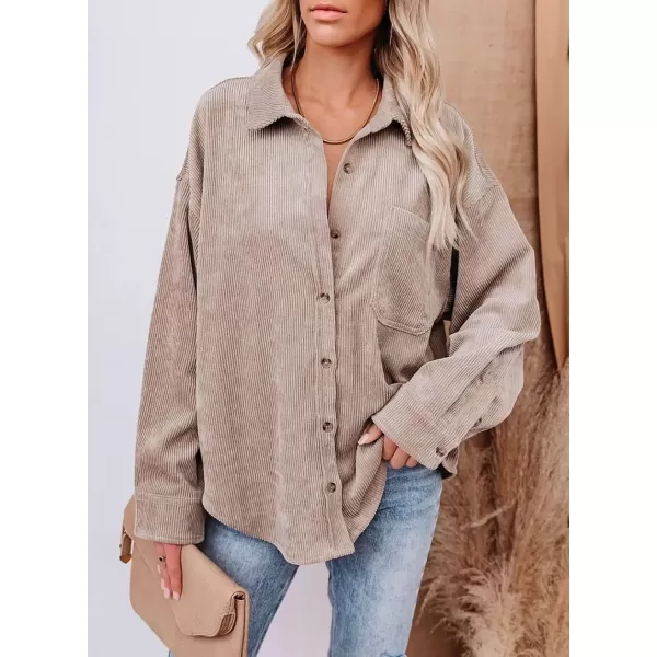 imageAstylish Women Corduroy Shirts Casual Long Sleeve Button Down Blouses TopT Light Brown