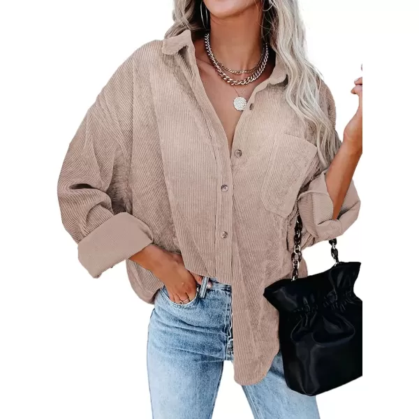 imageAstylish Women Corduroy Shirts Casual Long Sleeve Button Down Blouses TopT Light Brown