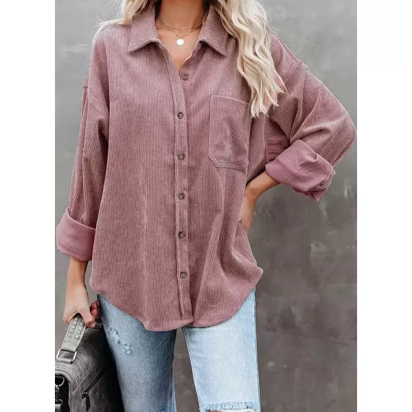 imageAstylish Women Corduroy Shirts Casual Long Sleeve Button Down Blouses TopT Pink