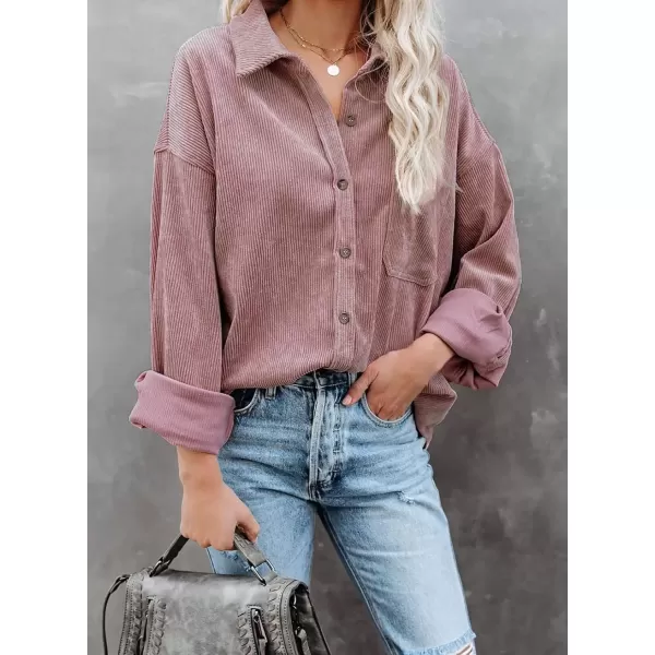 imageAstylish Women Corduroy Shirts Casual Long Sleeve Button Down Blouses TopT Pink