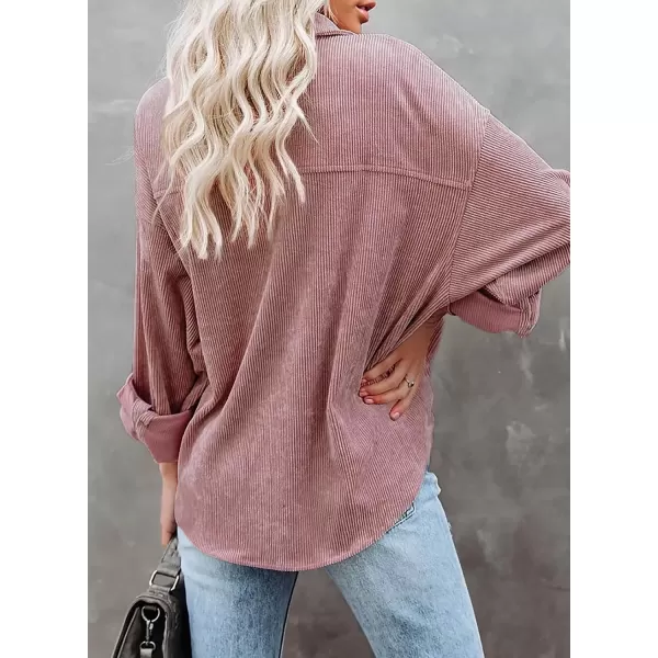 imageAstylish Women Corduroy Shirts Casual Long Sleeve Button Down Blouses TopT Pink