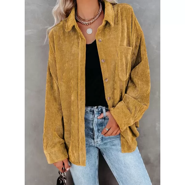 imageAstylish Women Corduroy Shirts Casual Long Sleeve Button Down Blouses TopT Yellow