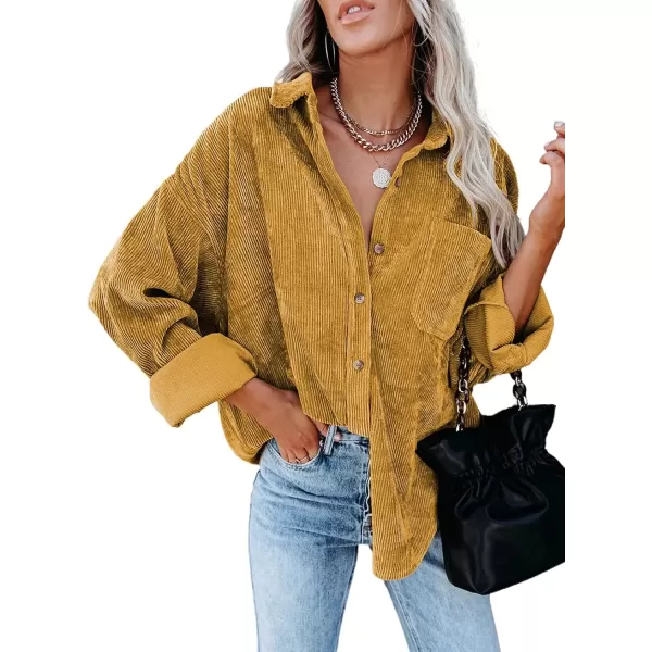 imageAstylish Women Corduroy Shirts Casual Long Sleeve Button Down Blouses TopT Yellow