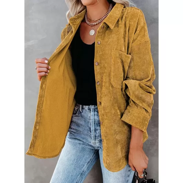 imageAstylish Women Corduroy Shirts Casual Long Sleeve Button Down Blouses TopT Yellow