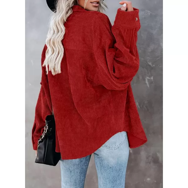 imageAstylish Women Corduroy Shirts Casual Long Sleeve Button Down Blouses TopU Bright Red