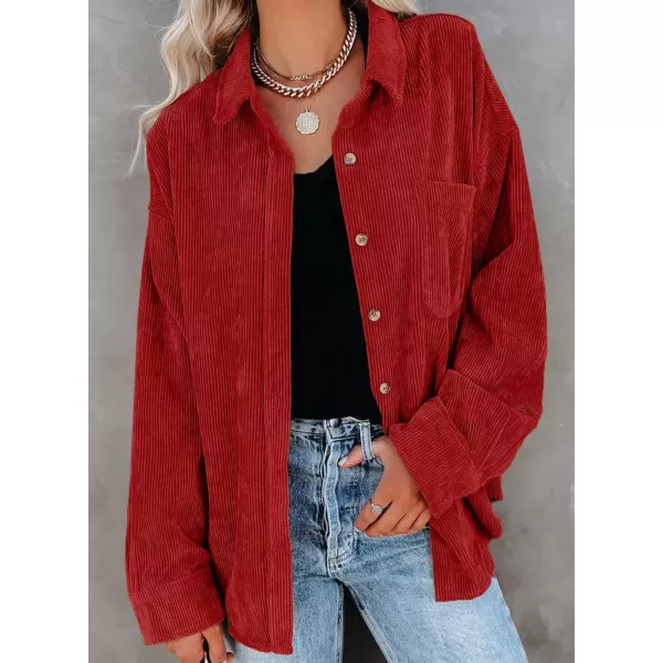 imageAstylish Women Corduroy Shirts Casual Long Sleeve Button Down Blouses TopU Bright Red