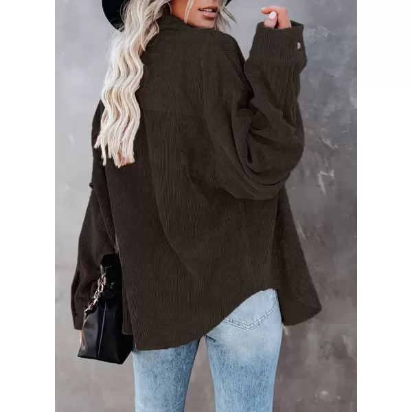 imageAstylish Women Corduroy Shirts Casual Long Sleeve Button Down Blouses TopU Dark Brown