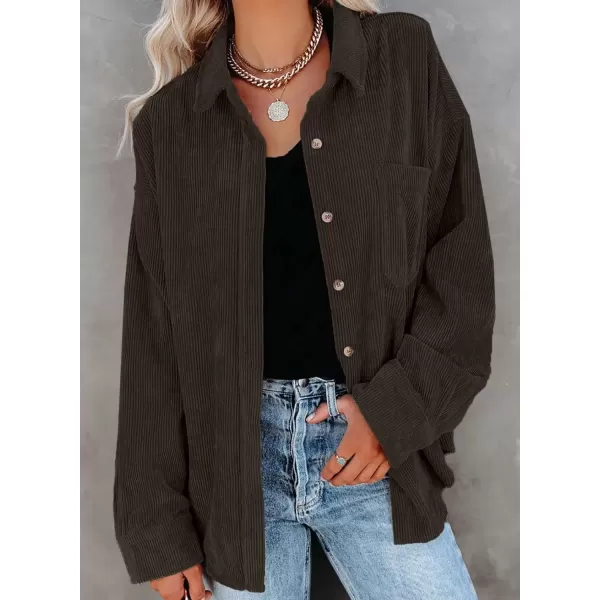 imageAstylish Women Corduroy Shirts Casual Long Sleeve Button Down Blouses TopU Dark Brown