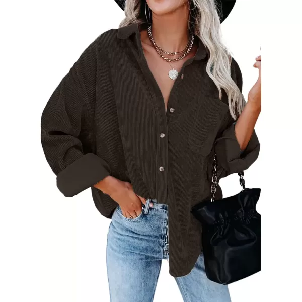 imageAstylish Women Corduroy Shirts Casual Long Sleeve Button Down Blouses TopU Dark Brown