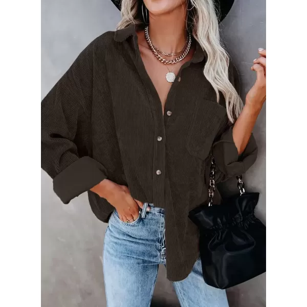 imageAstylish Women Corduroy Shirts Casual Long Sleeve Button Down Blouses TopU Dark Brown