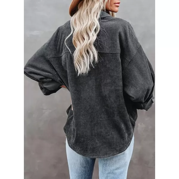 imageAstylish Women Corduroy Shirts Casual Long Sleeve Button Down Blouses TopU Dark Gray