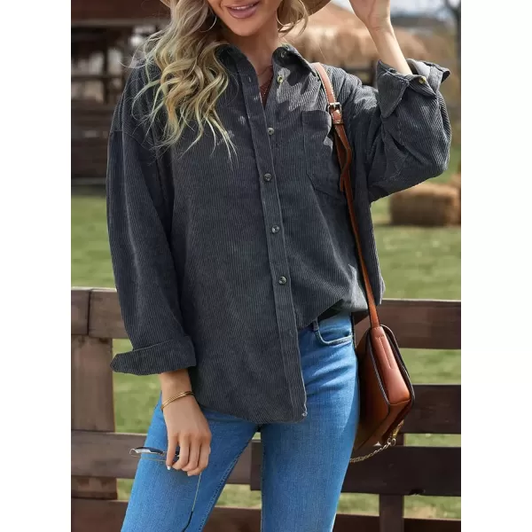 imageAstylish Women Corduroy Shirts Casual Long Sleeve Button Down Blouses TopU Dark Gray