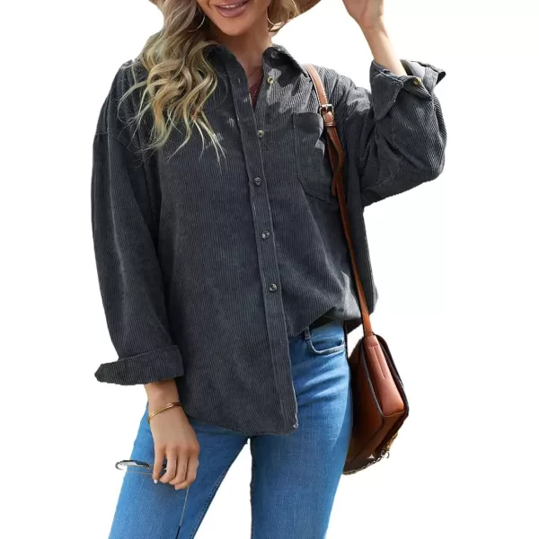imageAstylish Women Corduroy Shirts Casual Long Sleeve Button Down Blouses TopU Dark Gray