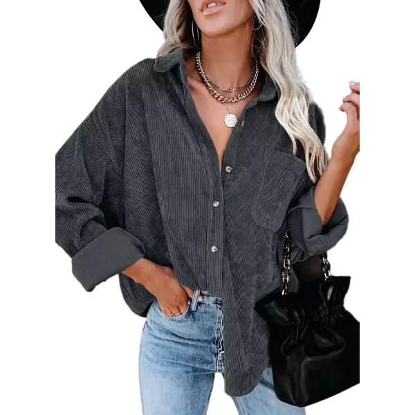 imageAstylish Women Corduroy Shirts Casual Long Sleeve Button Down Blouses TopU Dark Gray