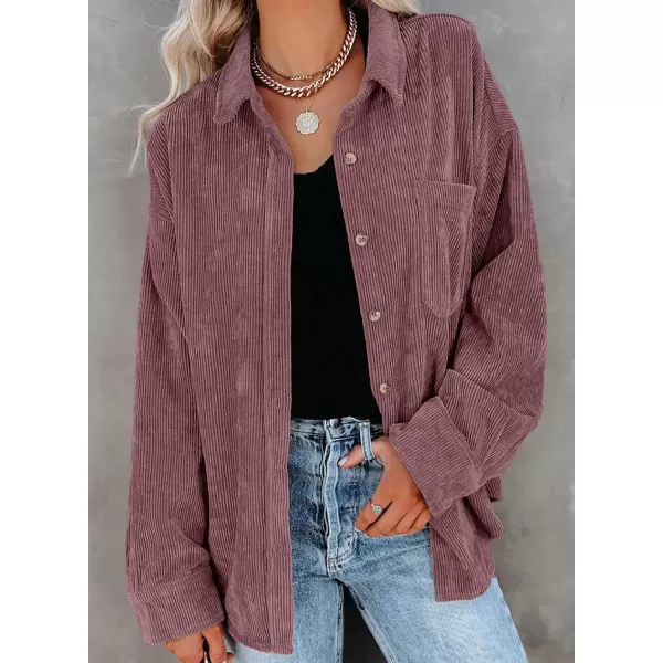 imageAstylish Women Corduroy Shirts Casual Long Sleeve Button Down Blouses TopU Dark Pink