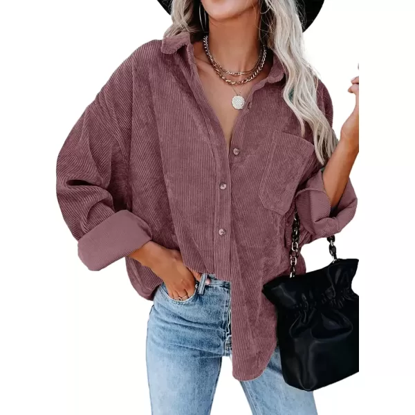 imageAstylish Women Corduroy Shirts Casual Long Sleeve Button Down Blouses TopU Dark Pink