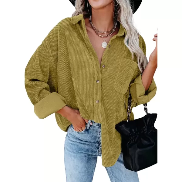 imageAstylish Women Corduroy Shirts Casual Long Sleeve Button Down Blouses TopU Dark Yellow