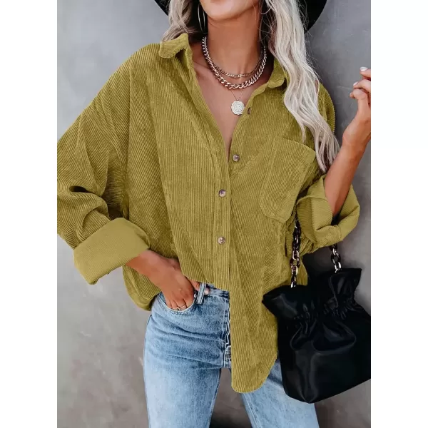 imageAstylish Women Corduroy Shirts Casual Long Sleeve Button Down Blouses TopU Dark Yellow