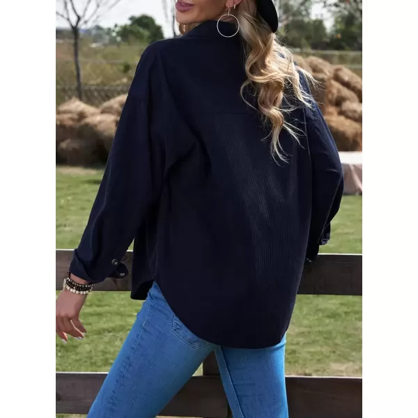imageAstylish Women Corduroy Shirts Casual Long Sleeve Button Down Blouses TopU Deep Blue