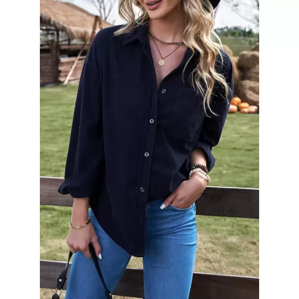 imageAstylish Women Corduroy Shirts Casual Long Sleeve Button Down Blouses TopU Deep Blue