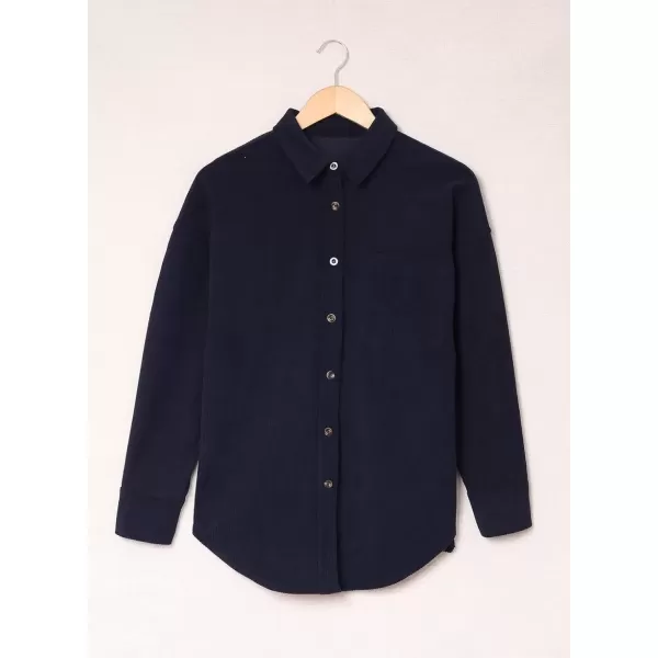 imageAstylish Women Corduroy Shirts Casual Long Sleeve Button Down Blouses TopU Deep Blue