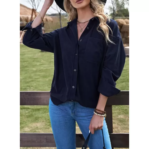 imageAstylish Women Corduroy Shirts Casual Long Sleeve Button Down Blouses TopU Deep Blue
