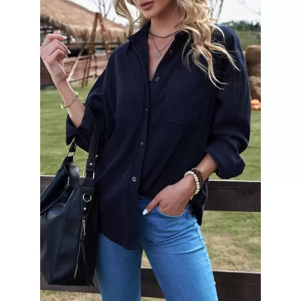 imageAstylish Women Corduroy Shirts Casual Long Sleeve Button Down Blouses TopU Deep Blue