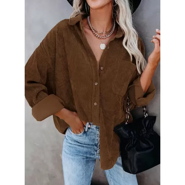 imageAstylish Women Corduroy Shirts Casual Long Sleeve Button Down Blouses TopU Deep Brown