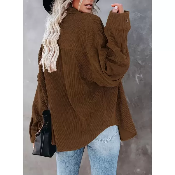 imageAstylish Women Corduroy Shirts Casual Long Sleeve Button Down Blouses TopU Deep Brown