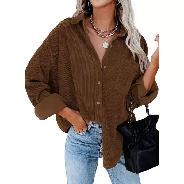 imageAstylish Women Corduroy Shirts Casual Long Sleeve Button Down Blouses TopU Deep Brown