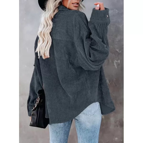 imageAstylish Women Corduroy Shirts Casual Long Sleeve Button Down Blouses TopU Deep Gray