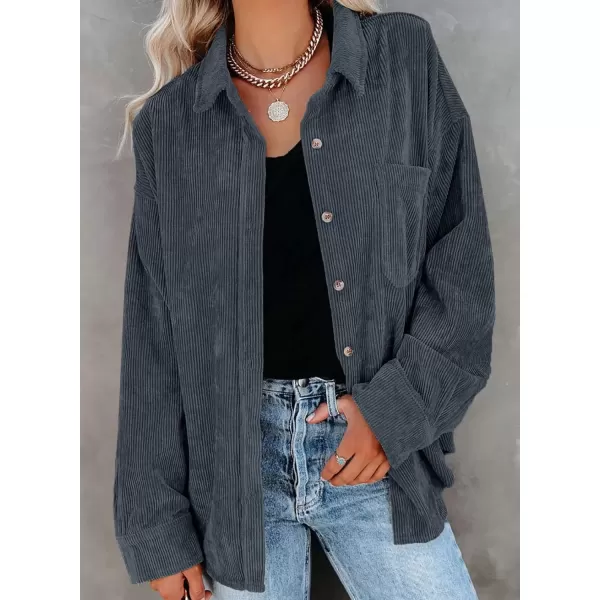 imageAstylish Women Corduroy Shirts Casual Long Sleeve Button Down Blouses TopU Deep Gray