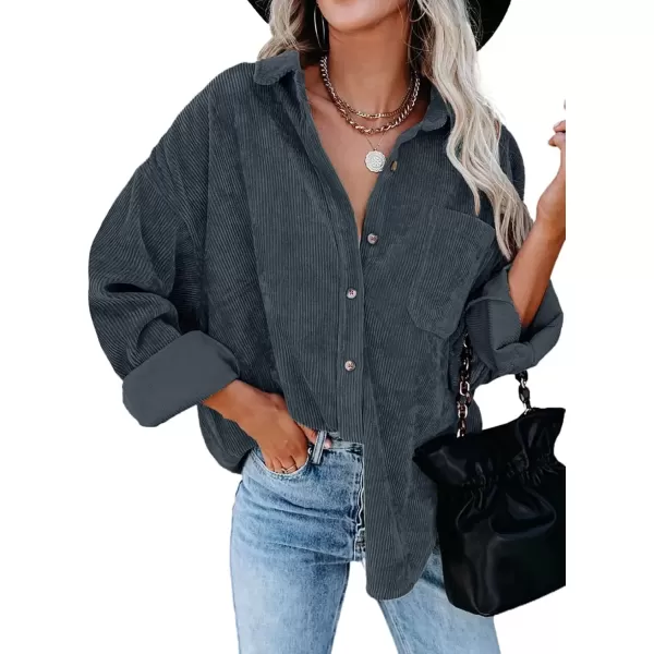 imageAstylish Women Corduroy Shirts Casual Long Sleeve Button Down Blouses TopU Deep Gray