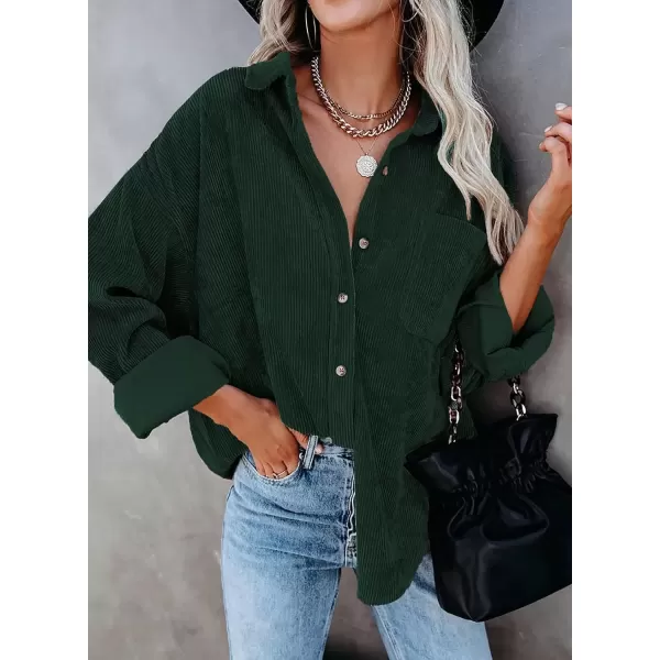 imageAstylish Women Corduroy Shirts Casual Long Sleeve Button Down Blouses TopU Deep Green