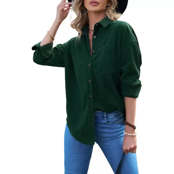 imageAstylish Women Corduroy Shirts Casual Long Sleeve Button Down Blouses TopU Deep Green